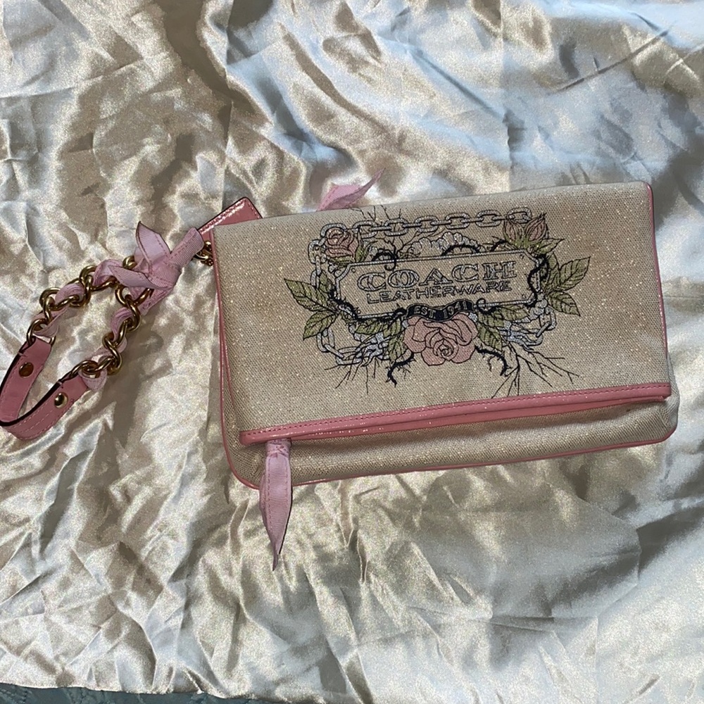 COACH pink tattoo clutch